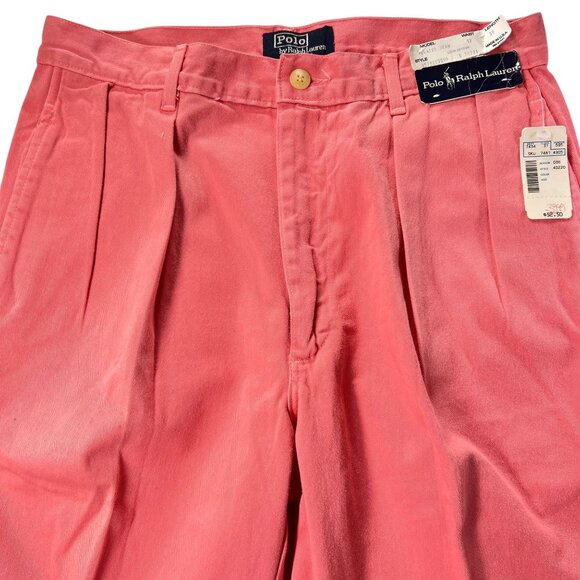 NWT Vtg Polo Ralph Lauren Mens Pleated Jeans 32x36 Retro Coral Pink Cotton USA - Picture 2 of 14